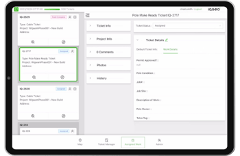 Mobile view of assigned work tasks using IQGeo Workflow Manager