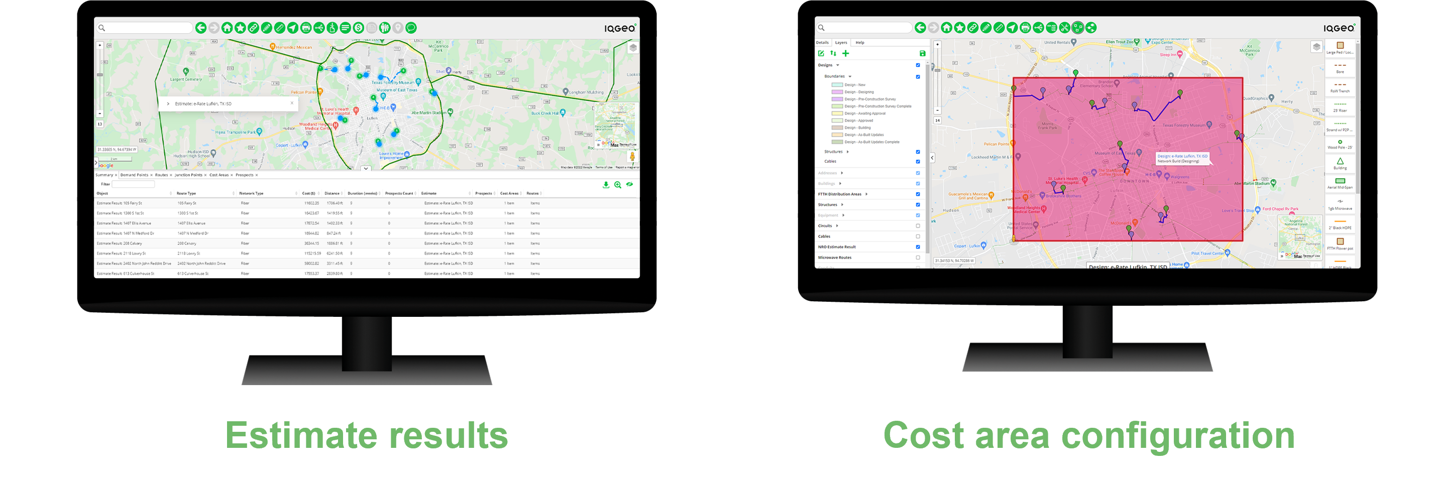 IQGeo-Estimate results and cost area configuration